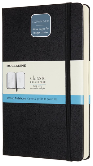 Moleskine Notebook. Expanded Large. Dotted. Black Hard Cover (5 x 8.25)