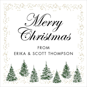 Snowy Winter Green Tree Border Holiday Gift Tag Label