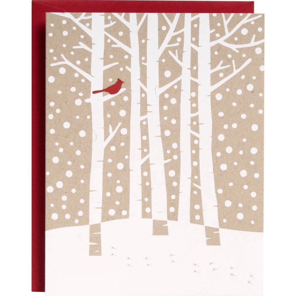 Christmas Cardinal in Birch Tree Stationery Set