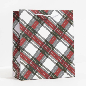 Holiday White Stewart Tartan Medium Gift Bag