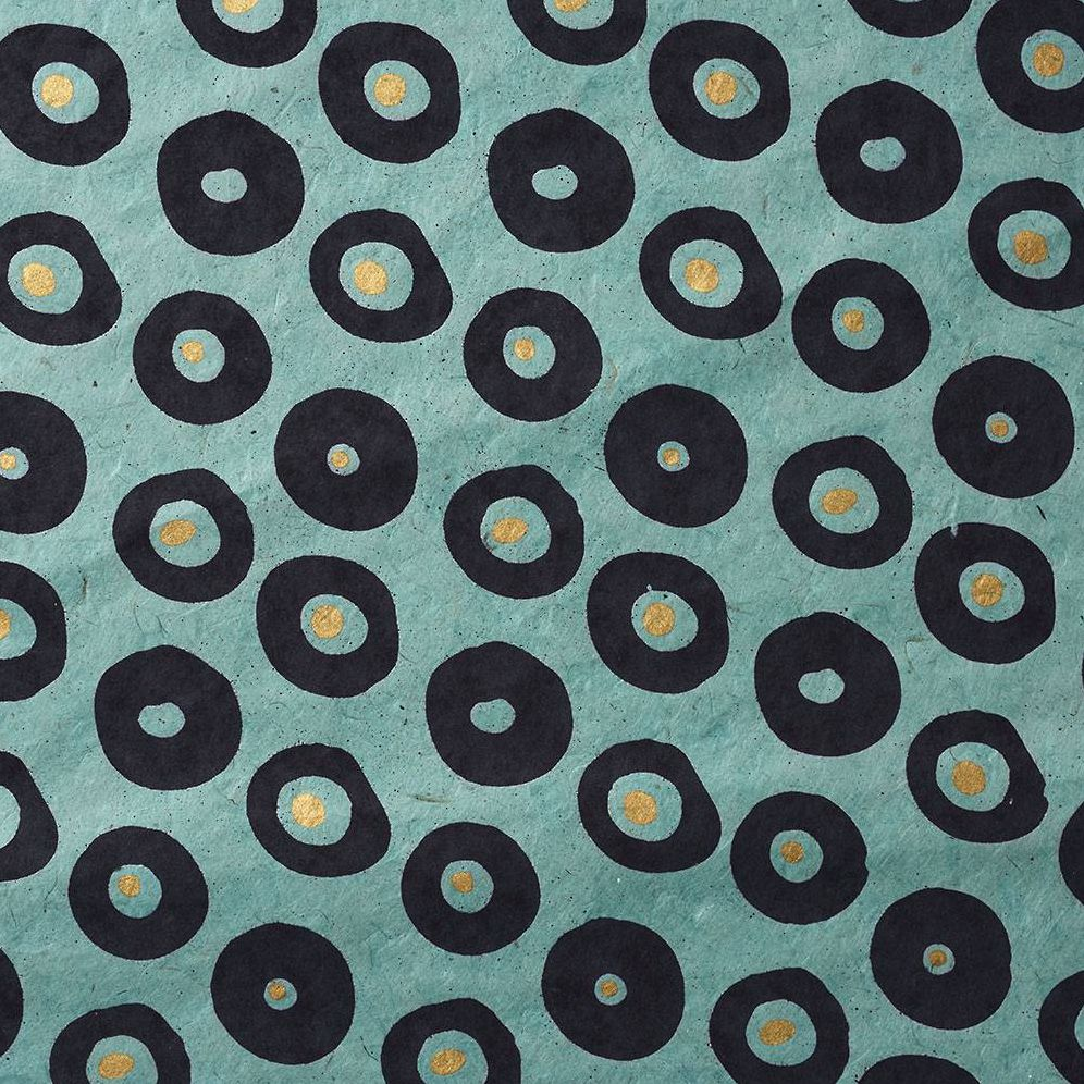 Navy and Gold Dots on Blue Handmade Paper