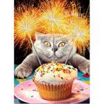 Cat With Sparklers Birthday Card