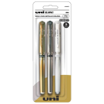 uniball Signo Gel Impact Pens. Bold Point (1.0mm). Assorted Metallic. 3 Pack (Gold. Silver. White)