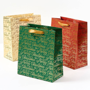Merry Christmas Script Multicolor Medium Gift Bags S/3