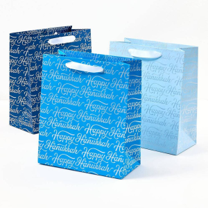 Happy Hanukkah Script Multicolor Medium Gift Bags S/3