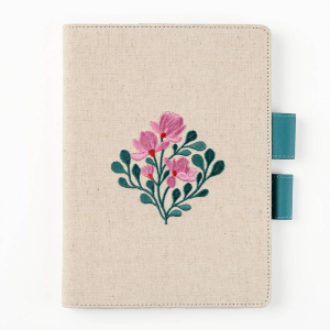 Paper Source A5 Embroidered Floral Bookcloth Journal Cover with Pen Loop Closure