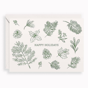Delicate Greenery Holiday Lettepress Card