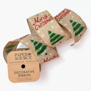 Christmas Tree Burlap Wired Ribbon 2.5 5 YD