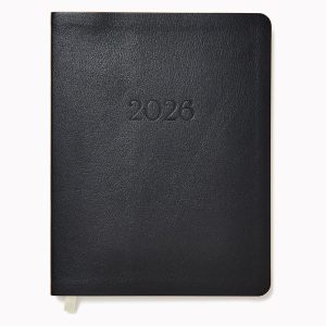 2025-2026 Paper Source Black Leather 18-Month Weekly Desk Planner
