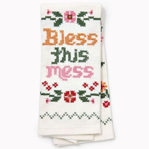 Bless This Mess Cross Stitch Dish Towel