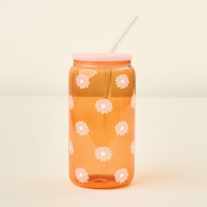 Orange Flower Glass Cup