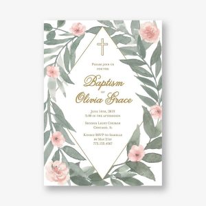 Greenery Blossoms Baptism Invitation