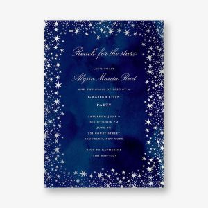Silver Foil Reach For The Stars Graduation Party Invitation