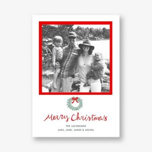 Merry Christmas Wreath Vertical Photo Card