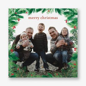 Pine Wreath Border Holiday Photo Card