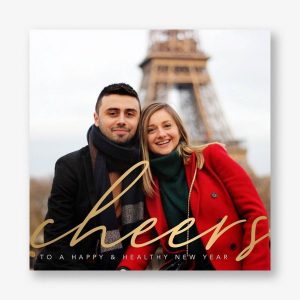 Cheers Modern Foil Script New Year Photo Card