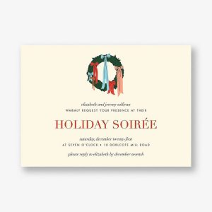 Ribbons and Bows Wreath Holiday Party Invitation