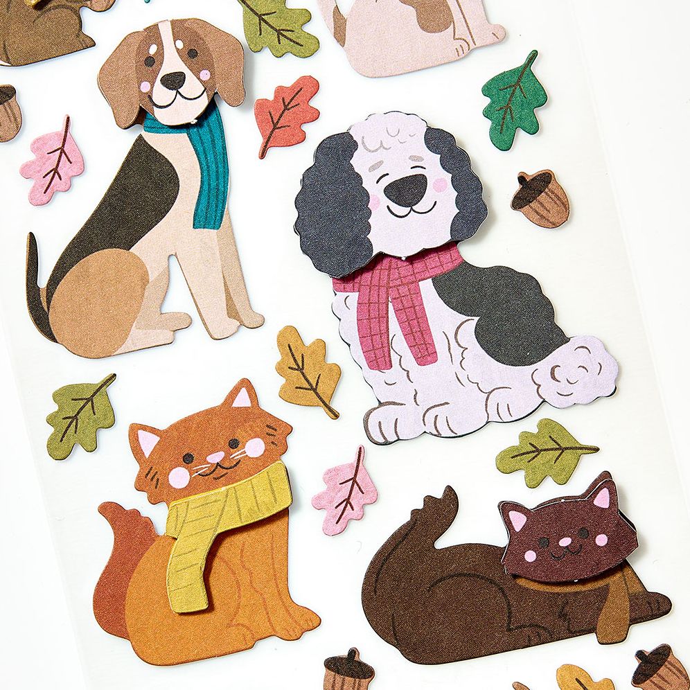 Fall Cat and Dogs with Sticker Sheet