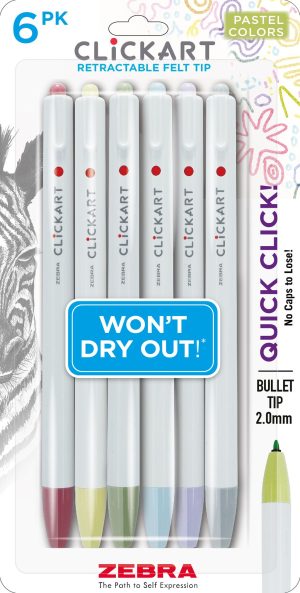 ClickArt Retractable Felt Tip Marker Mild Assorted 6pk