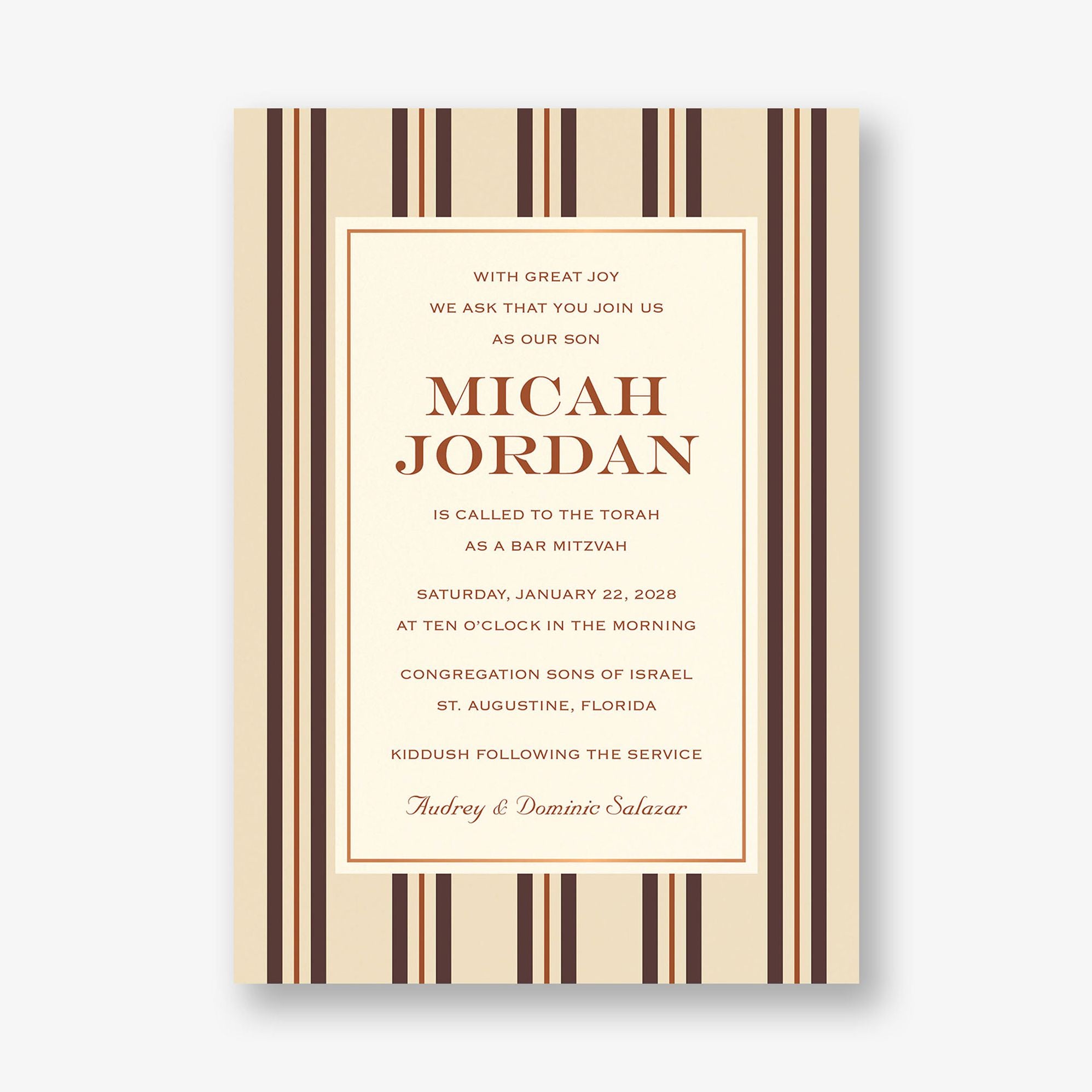 Pinstripe Foil Bar Mitzvah Invitation