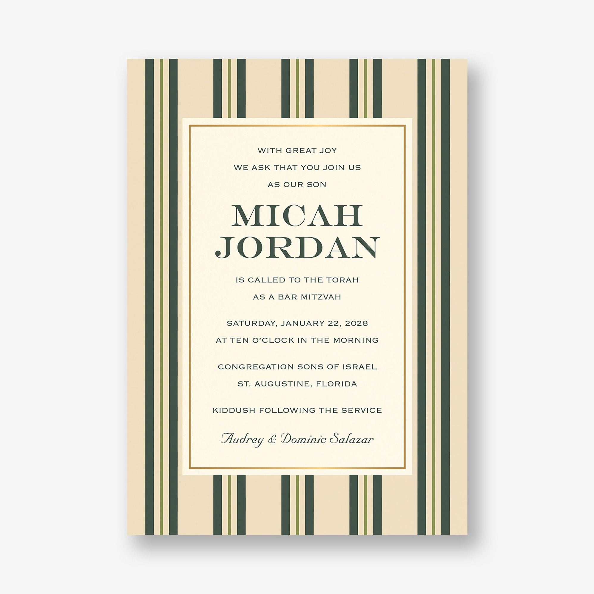 Pinstripe Foil Bar Mitzvah Invitation - Image 3