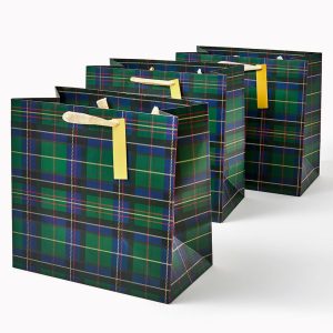 Holiday Plaid Large Green Gift Bag Set