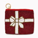 Beaded Bow Zip Pouch with Key Ring