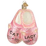 Cat Lady Slippers Glass Ornament