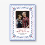 Blue Pattern Frame Holiday Photo Card