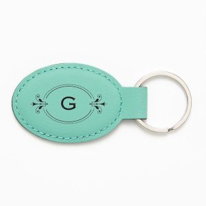 Ornate Oval Monogram Teal Key Fob