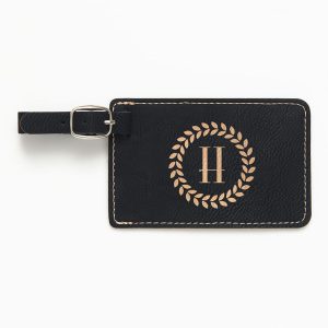Wreath Monogram Black Luggage Tag