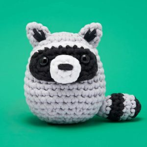 Scooter the Raccoon. The Woobles Beginner Crochet Kit