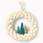 White Felt Pom Wreath with Trees