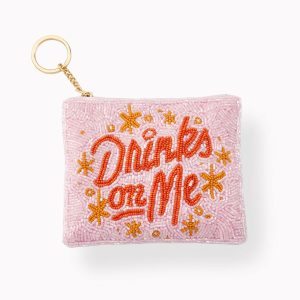 Drinks on Me Beaded Zippered Pouch with Keyring